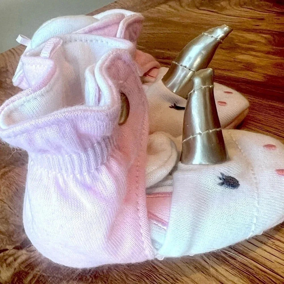 Unicorn Baby Booties Pink Gold Snap Closure Soft Sole Infant Shoes‎ - Picture 4 of 4